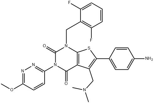 6-(4-aminofenüül)-1-(2,6-difluorobensüül)-5-((dimetüülamino)metüül)-3-(6-metoksüpüridasiin-3-üül)tieno[2,3-d]pürimidiin-2, 4(1H,3H)-dioon