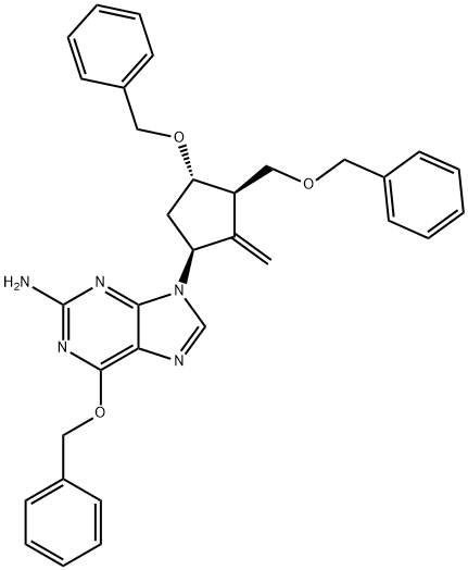 6-(bensüüloksü)-9-[(1S,3R,4S)-2-metüleen-4-(fenüülmetoksü)-3-[(fenüülmetoksü)metüül]tsüklopentüül]-9H-puriin-2-amiin