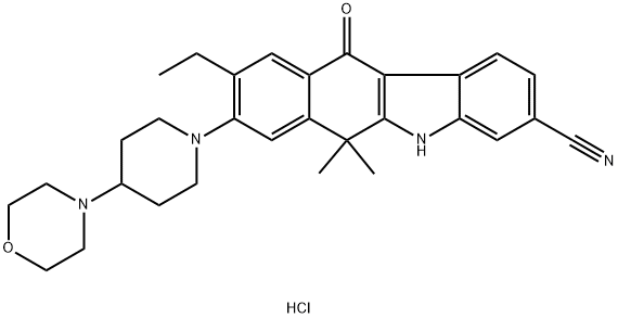 9-etüül-6,6-dimetüül-8-(4-morfolinopiperidiin-1-üül)-11-okso-5a,6,11,11a-tetrahüdro-5H-benso[b]karbasool-3-karbonitriilvesinikkloriid
