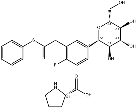 L-proliini kompd. (1S)-1,5-anhüdro-1-C-[3-(benso[b]tien-2-üülmetüül)-4-fluorofenüül]-D-glütsitooliga (1:1)