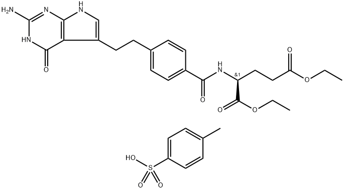 N-[4-[2-(2-amino-4,7-dihüdro-4-okso-3H-pürrolo[2,3-d]pürimidiin-5-üül)etüül]bensoüül]-L-glutamiinhape 1, 5-dietüülester 4-metüülbenseensulfonaat
