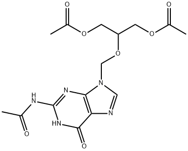 N-[9-[[2-(atsetüüloksü)-1-[(atsetüüloksü)metüül]etoksü]metüül]-6,9-dihüdro-6-okso-1 H-puriin-2-üül]atseetamiid